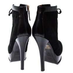 Pre Owned Fendi Black Suede and Leather Fendista Platform Ankle Boots Size 37