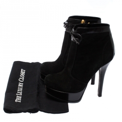 Pre Owned Fendi Black Suede and Leather Fendista Platform Ankle Boots Size 37
