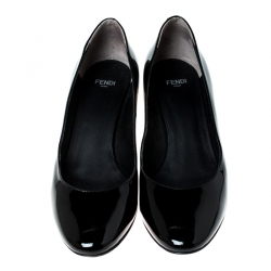 Pre Owned Fendi Black Patent Leather Block Heel Pumps Size 39