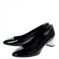 Pre Owned Fendi Black Patent Leather Block Heel Pumps Size 39