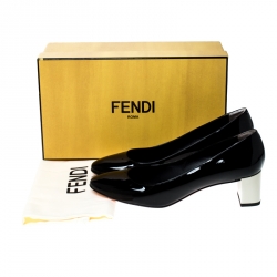 Pre Owned Fendi Black Patent Leather Block Heel Pumps Size 39