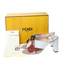 Pre Owned Fendi Beige Leather FlowerLand Block Heel Sandals Size 40