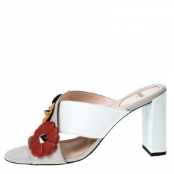 Pre Owned Fendi Beige Leather FlowerLand Block Heel Sandals Size 40