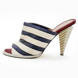 Pre Owned Fendi Striped Satin, Suede and Leather Mules Size 38