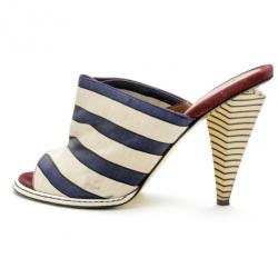 Pre Owned Fendi Striped Satin, Suede and Leather Mules Size 38