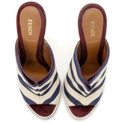 Pre Owned Fendi Striped Satin, Suede and Leather Mules Size 38