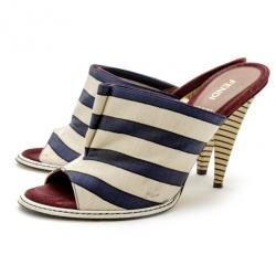 Pre Owned Fendi Striped Satin, Suede and Leather Mules Size 38