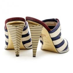 Pre Owned Fendi Striped Satin, Suede and Leather Mules Size 38