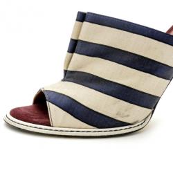 Pre Owned Fendi Striped Satin, Suede and Leather Mules Size 38