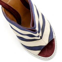 Pre Owned Fendi Striped Satin, Suede and Leather Mules Size 38