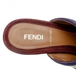 Pre Owned Fendi Striped Satin, Suede and Leather Mules Size 38