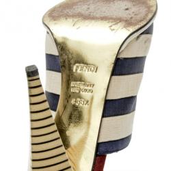 Pre Owned Fendi Striped Satin, Suede and Leather Mules Size 38