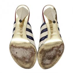 Pre Owned Fendi Striped Satin, Suede and Leather Mules Size 38