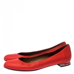 Pre Owned Fendi Orange Leather Ballet Flats Size 38