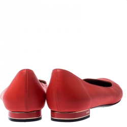 Pre Owned Fendi Orange Leather Ballet Flats Size 38