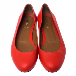 Pre Owned Fendi Orange Leather Ballet Flats Size 38
