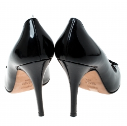 Pre Owned Fendi Black Patent Leather Bow Peep Toe Pumps Size 38.5
