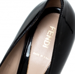 Pre Owned Fendi Black Patent Leather Bow Peep Toe Pumps Size 38.5
