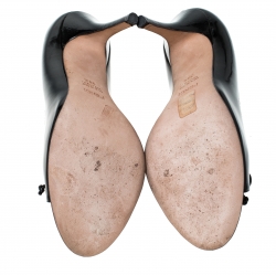 Pre Owned Fendi Black Patent Leather Bow Peep Toe Pumps Size 38.5