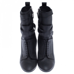 Pre Owned Fendi Black Leather Diana Harness Ankle Boot Size 39