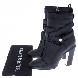Pre Owned Fendi Black Leather Diana Harness Ankle Boot Size 39