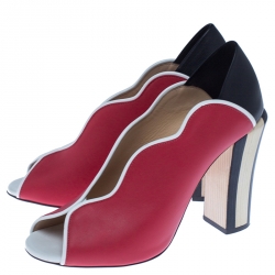 Pre Owned Fendi Multicolor Leather Scallop Lined Peep Toe Pumps Size 38.5