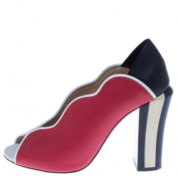 Pre Owned Fendi Multicolor Leather Scallop Lined Peep Toe Pumps Size 38.5