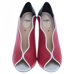 Pre Owned Fendi Multicolor Leather Scallop Lined Peep Toe Pumps Size 38.5