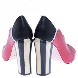 Pre Owned Fendi Multicolor Leather Scallop Lined Peep Toe Pumps Size 38.5