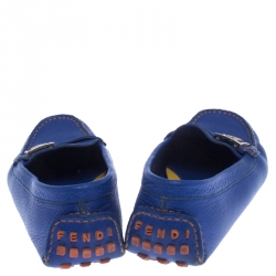 Pre Owned  Fendi Blue Leather Logo Slip On Loafers Size 38.5