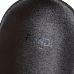 Pre Owned Fendi Black/Brown Leather Flower Stud Embellished Flat Slides Size 37