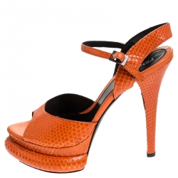 Pre Owned Fendi Orange Python Leather Bubble Platform Ankle Strap Sandals Size 39