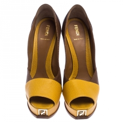 Pre Owned Fendi Two Tone Embossed Lizard Leather Fendista Peep Toe Platform Pumps Size 39