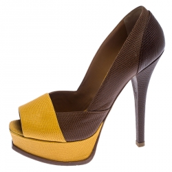 Pre Owned Fendi Two Tone Embossed Lizard Leather Fendista Peep Toe Platform Pumps Size 39