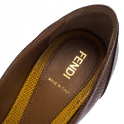 Pre Owned Fendi Two Tone Embossed Lizard Leather Fendista Peep Toe Platform Pumps Size 39