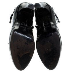 حذاء بوت كاحل فندي سحاب جلد لامع أسود مقاس 38.5