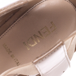 Pre Owned Fendi Beige Patent Leather T-Strap Espadrille Wedge Sandals Size 39