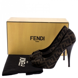 Pre Owned Fendi Brown Zucca Canvas Platform Peep Toe Pumps Size 37