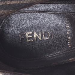 Pre Owned Fendi Brown Zucca Canvas Platform Peep Toe Pumps Size 37