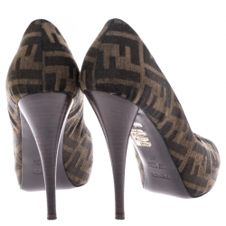 Pre Owned Fendi Brown Zucca Canvas Platform Peep Toe Pumps Size 37