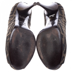 Pre Owned Fendi Brown Zucca Canvas Platform Peep Toe Pumps Size 37