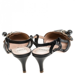 Pre Owned  Fendi Black/Brown Leather Buckle Strap Logo Slingback Pointed Pumps Size 37.5