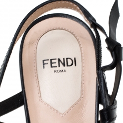 Pre Owned  Fendi Black/Brown Leather Buckle Strap Logo Slingback Pointed Pumps Size 37.5