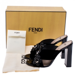 Pre Owned Fendi Black Velvet Flowerland Embellished Open Toe Mules Size 37.5