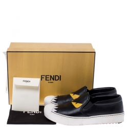 Pre Owned Fendi Black/Yellow Leather Monster Slip on Sneakers Size 37
