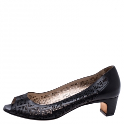 Pre Owned Fendi Black Perforated Leather Peep Toe Pumps Size 38