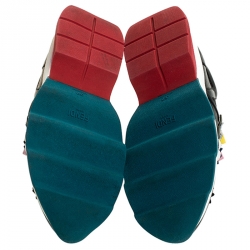 Pre Owned Fendi Black Leather Flowerland Slip On Sneakers Size 37