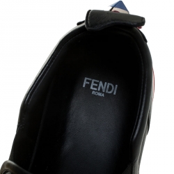 Pre Owned Fendi Black Leather Flowerland Slip On Sneakers Size 37