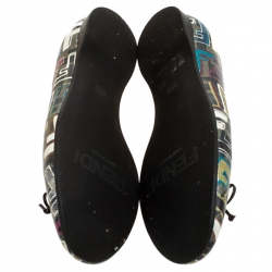 Pre Owned Fendi Black Multicolor Zucca Canvas Spalmati Bow Ballet Flats Size 38.5