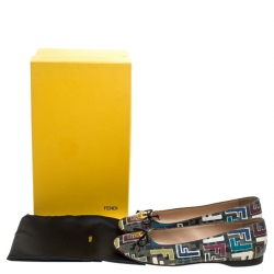 Pre Owned Fendi Black Multicolor Zucca Canvas Spalmati Bow Ballet Flats Size 38.5